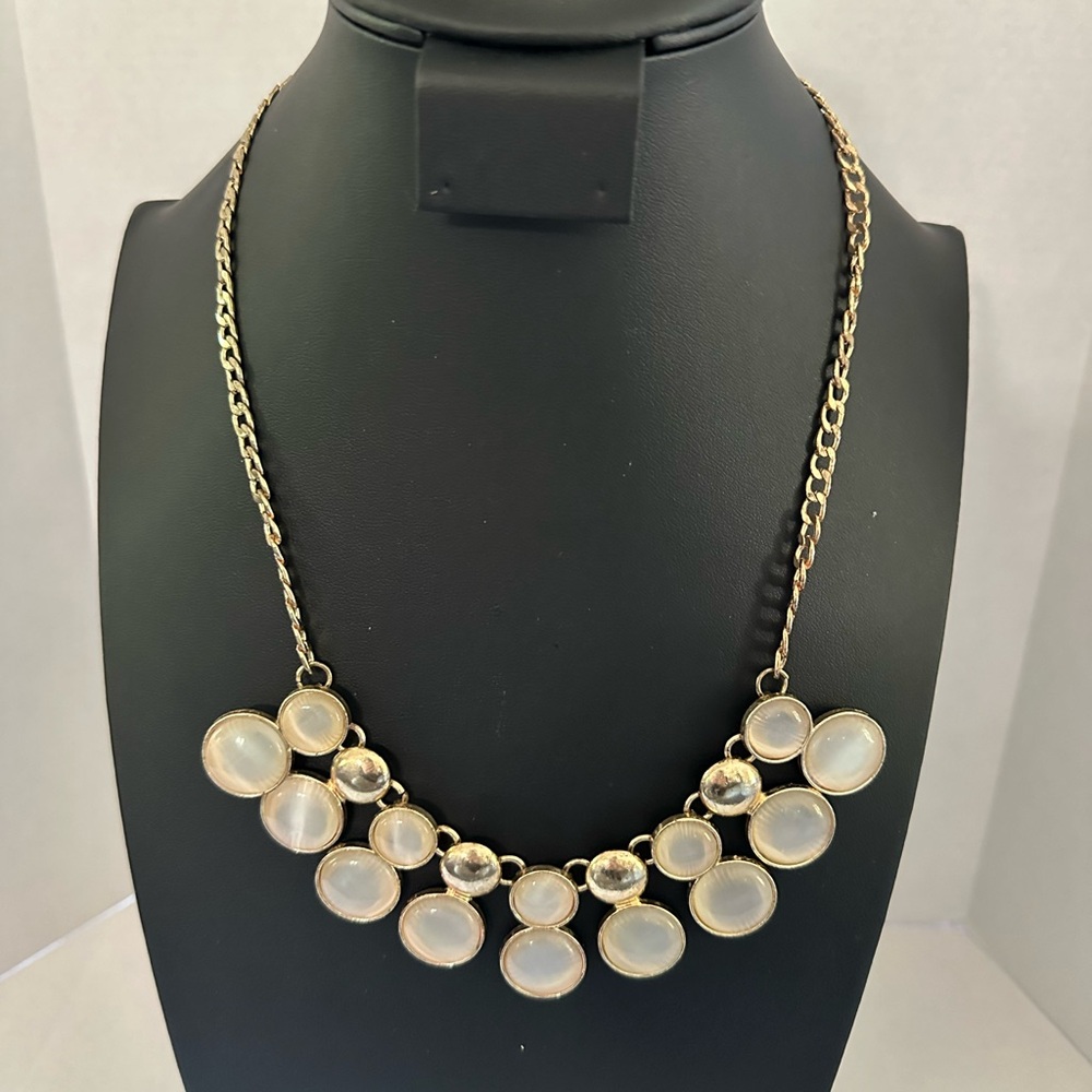 Gold tone milky stone gold tone statement necklace